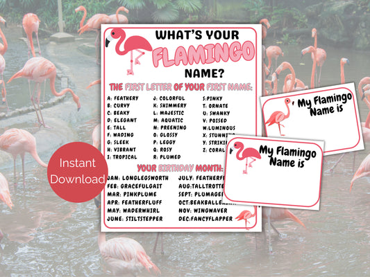 What's Your Flamingo Name Game + Name Tags