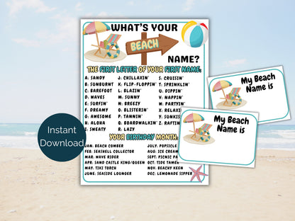 What's Your Beach Name Game + Name Tags