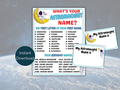 What's Your Astronaut Name Game + Name Tags