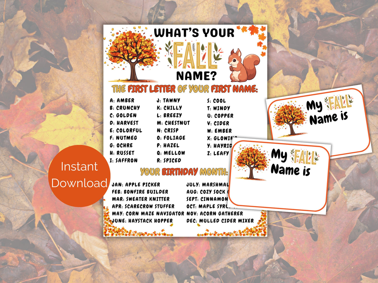 What's Your Fall Name Game + Name Tags
