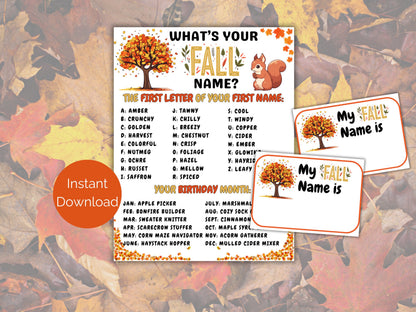 What's Your Fall Name Game + Name Tags
