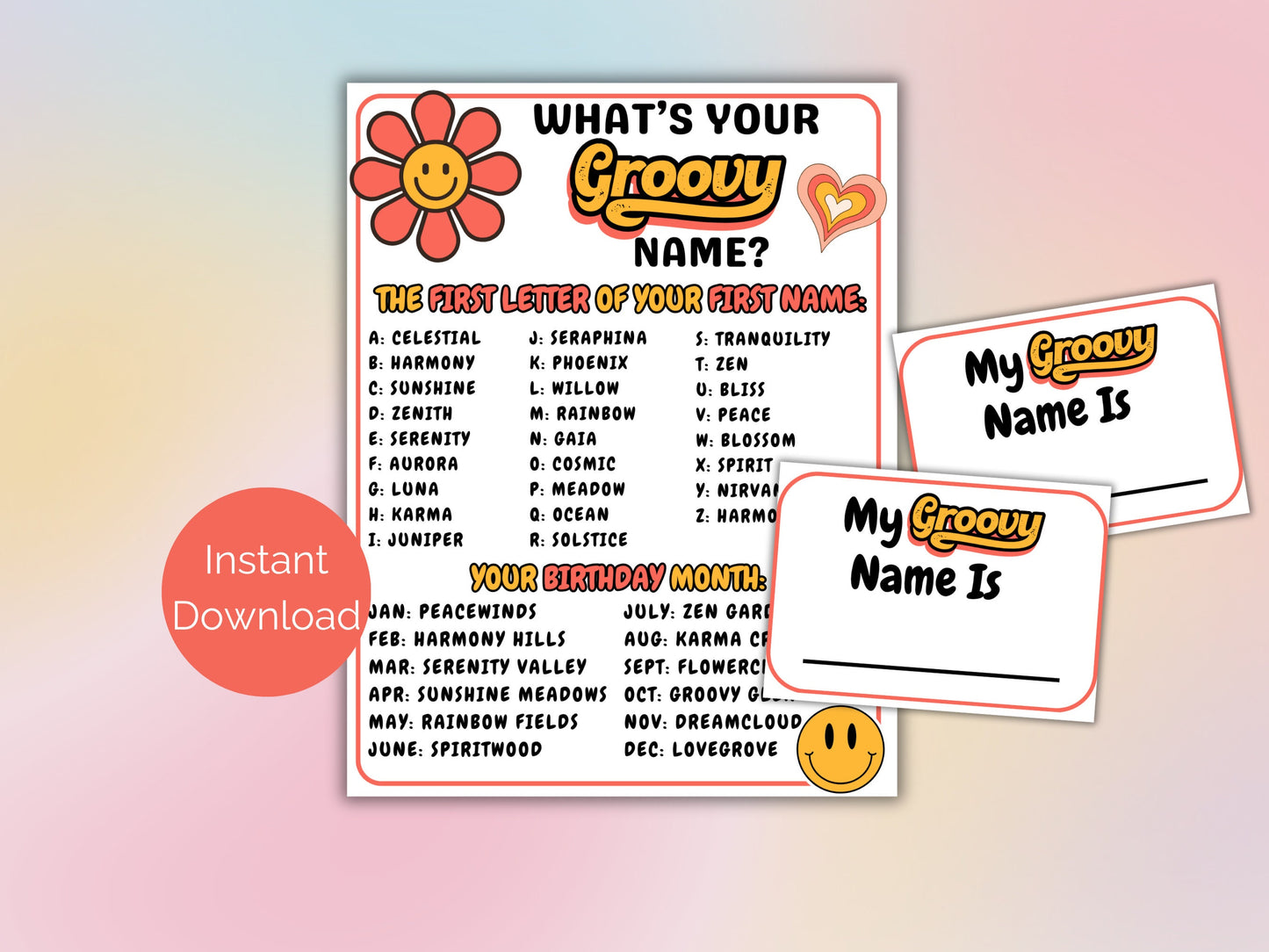 What's Your Groovy Name Game + Name Tags