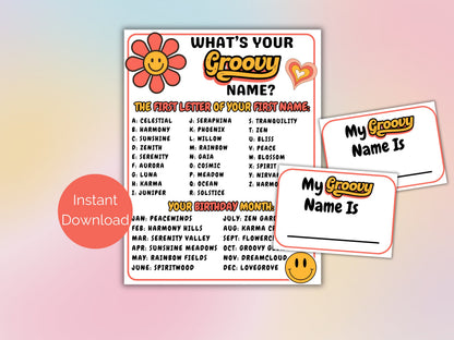 What's Your Groovy Name Game + Name Tags