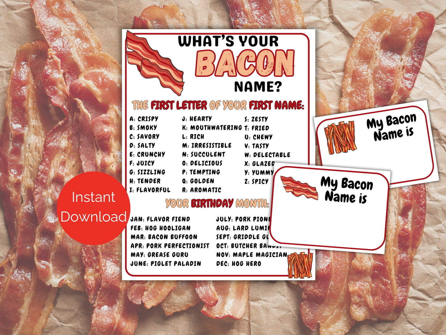 What's Your Bacon Name Game + Name Tags