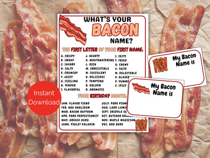 What's Your Bacon Name Game + Name Tags