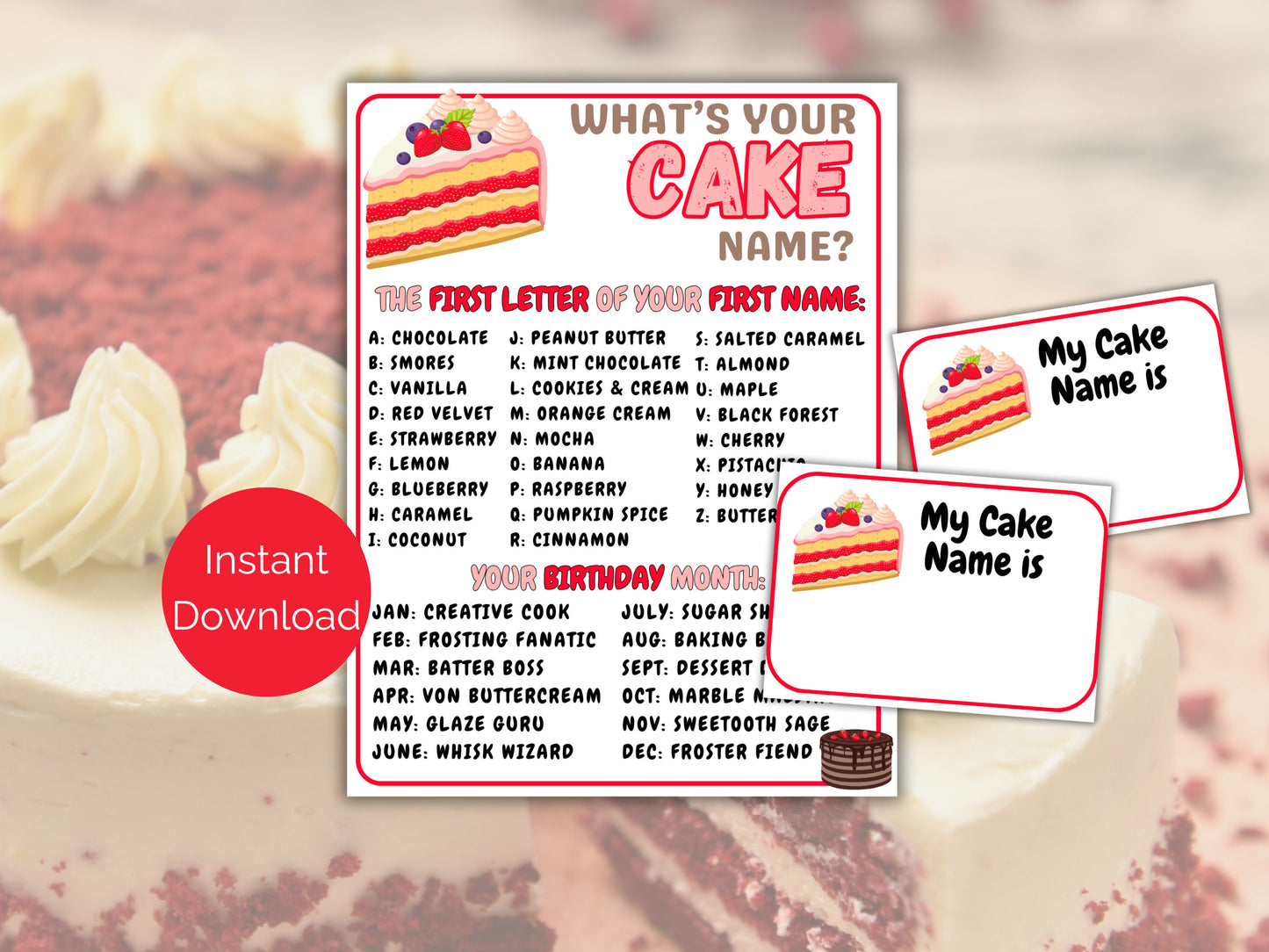 What's Your Cake Name Game + Name Tags