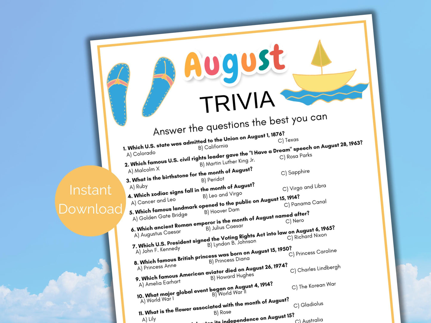 August Trivia Game