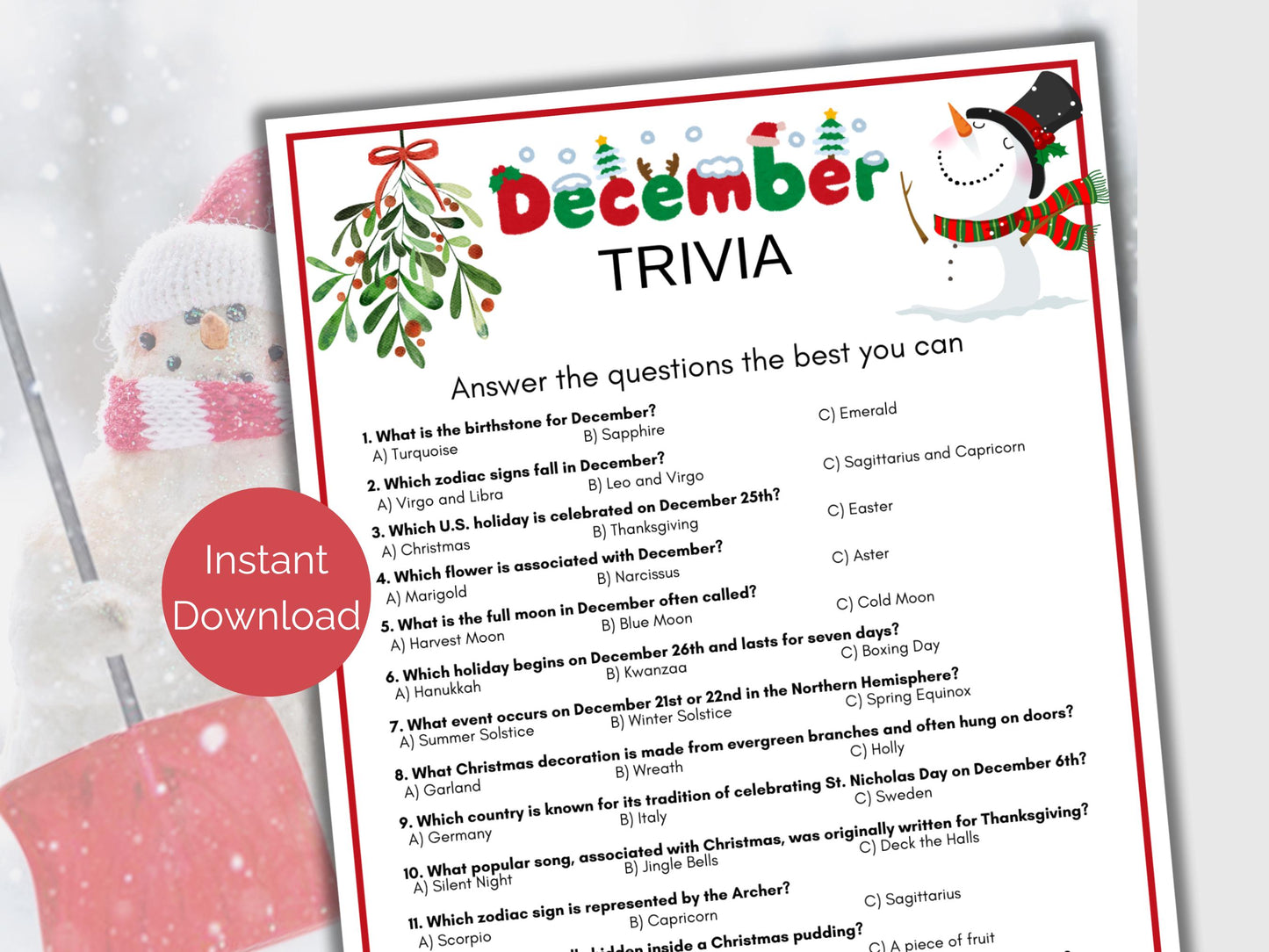 December Trivia Game