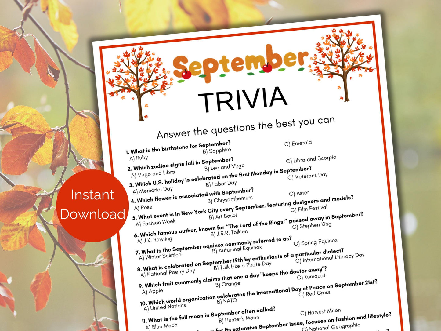 September Trivia Game