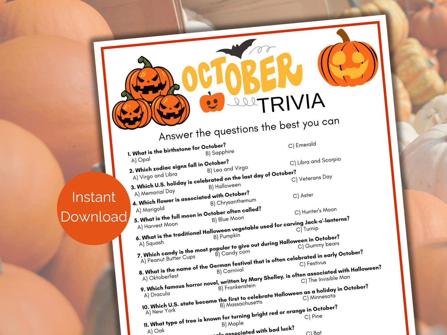 October Trivia Game