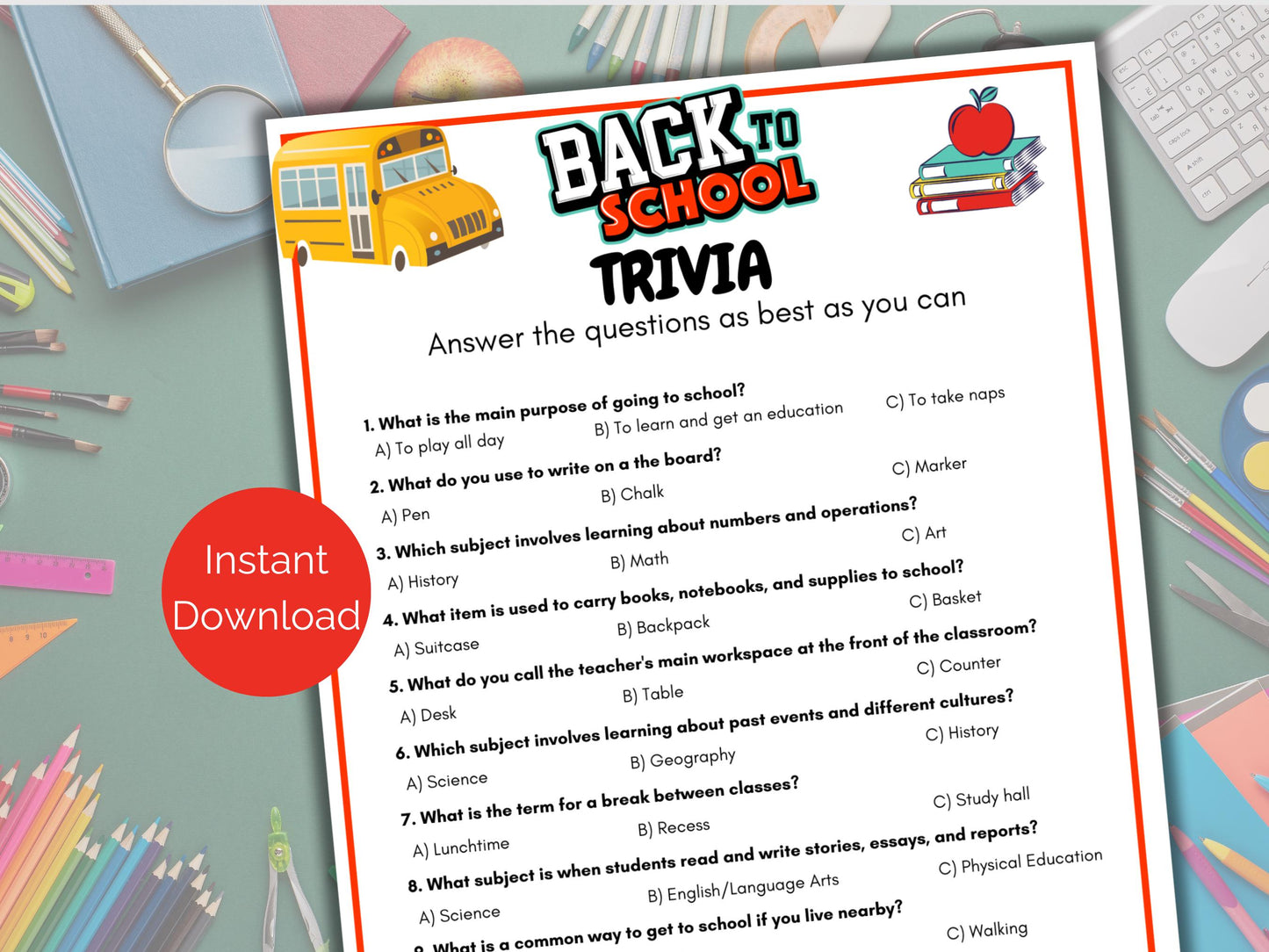 Back to School Trivia Game