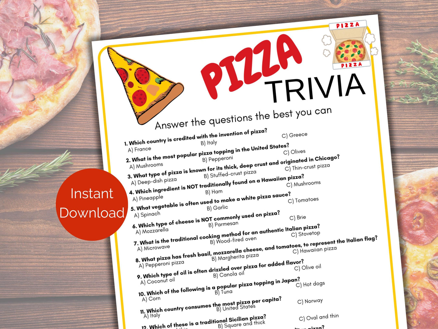 Pizza Trivia Game