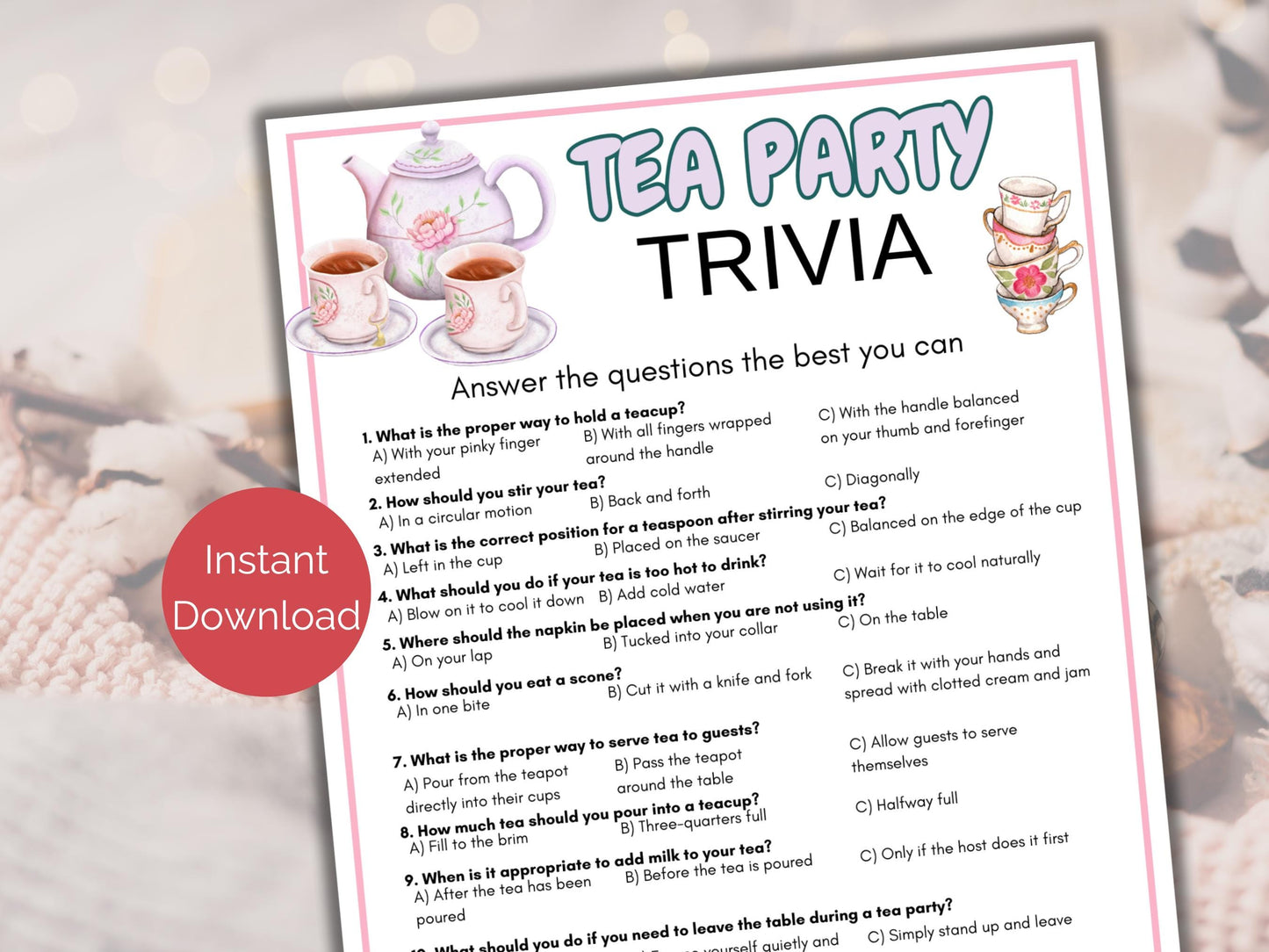 Tea Party Trivia Game