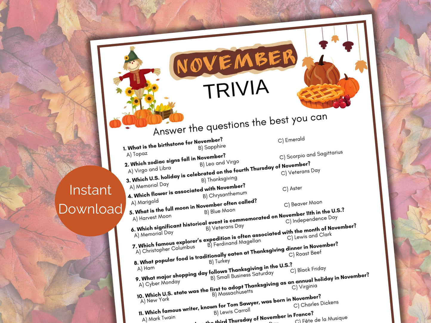November Trivia Game
