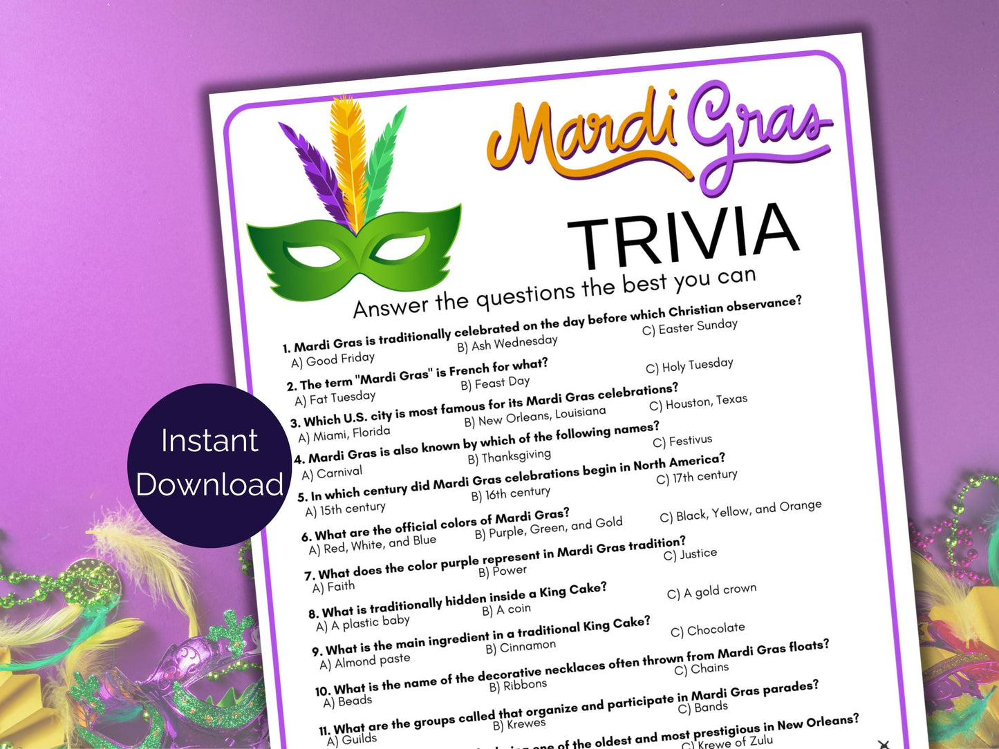 Mardi Gras Trivia Game