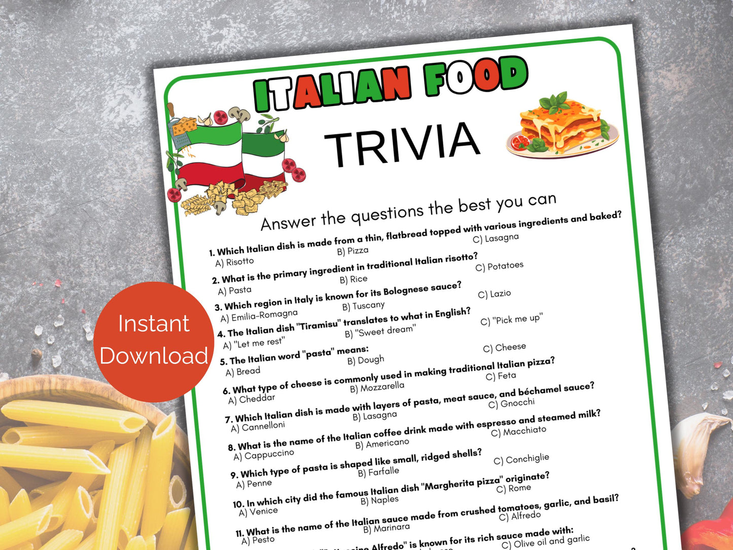 Italian Food Trivia Game