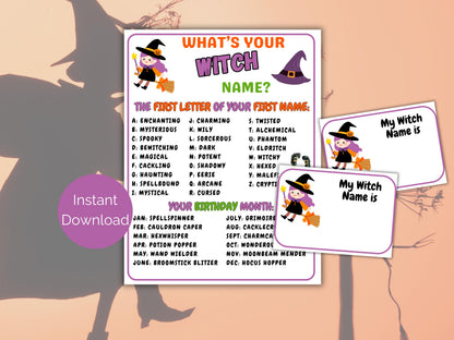 What's Your Witch Name Game + Name Tags