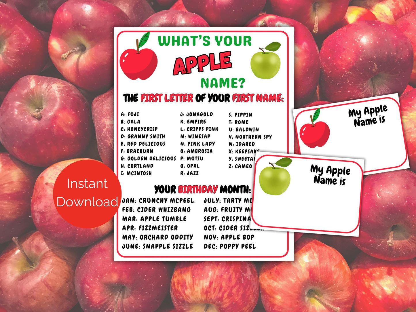 What's Your Apple Name Game + Name Tags
