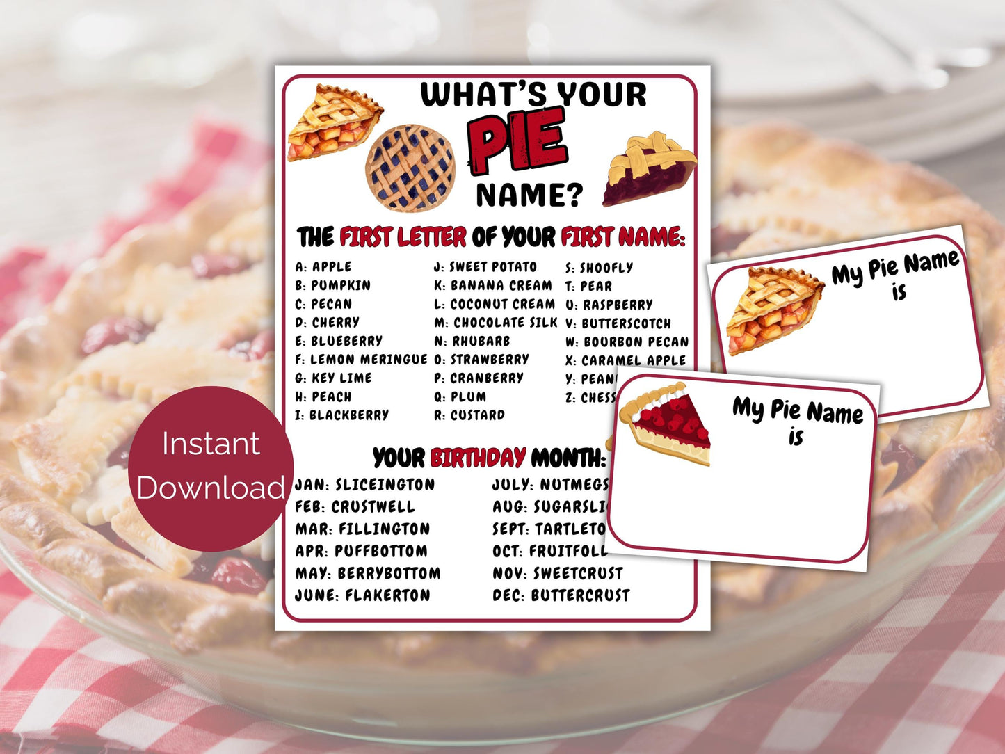 What's Your Pie Name Game + Name Tags
