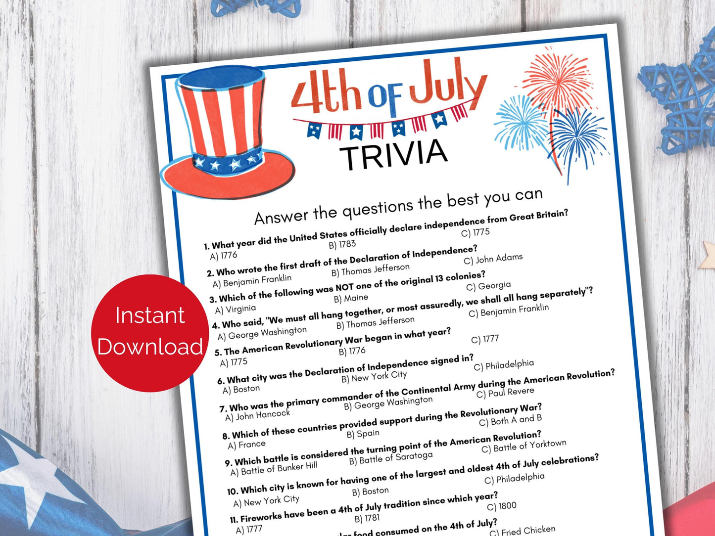 July 4th Trivia Game