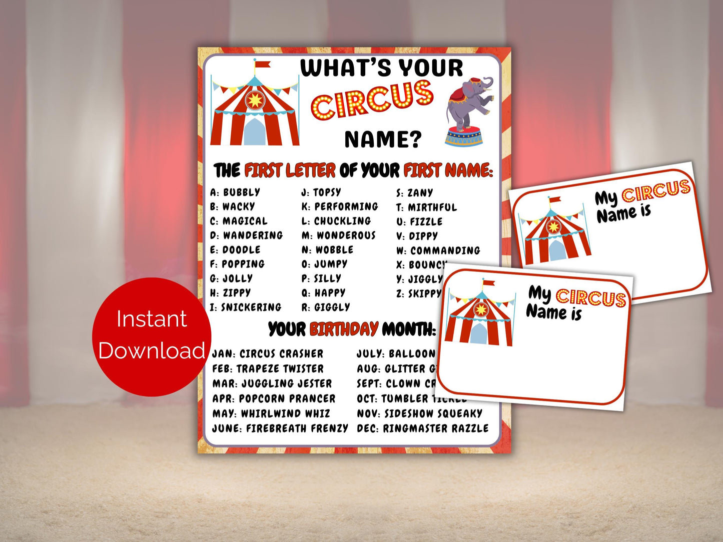 What's Your Circus Name Game + Name Tags