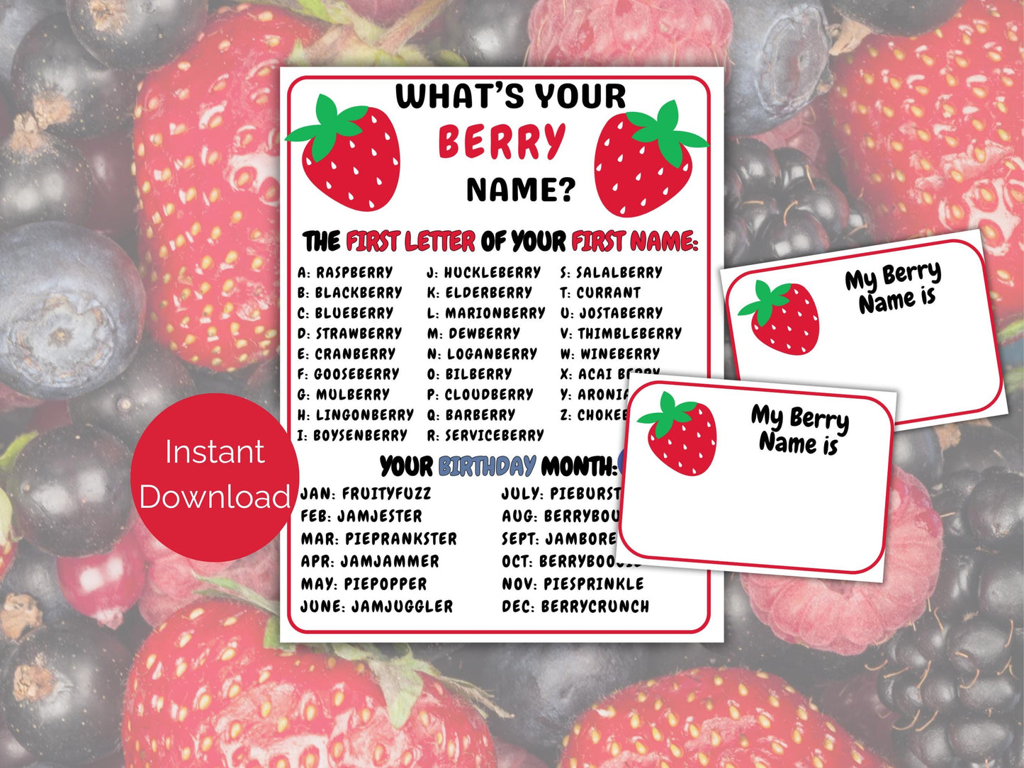 What's Your Berry Name Game + Name Tags