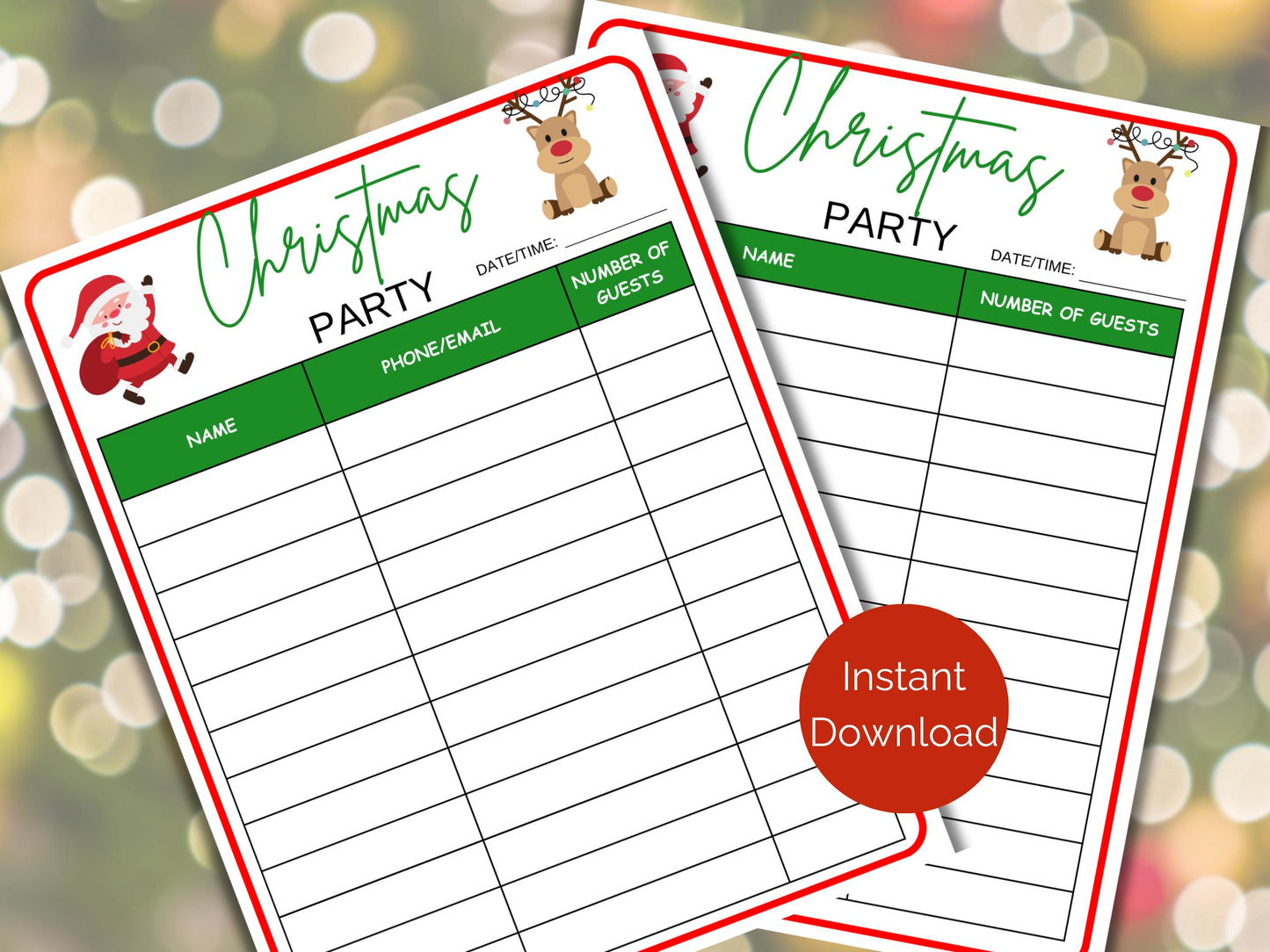 Christmas Party Sign Up Sheet