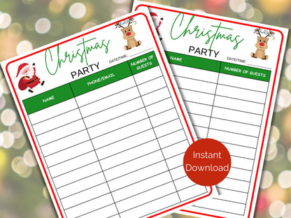 Christmas Party Sign Up Sheet