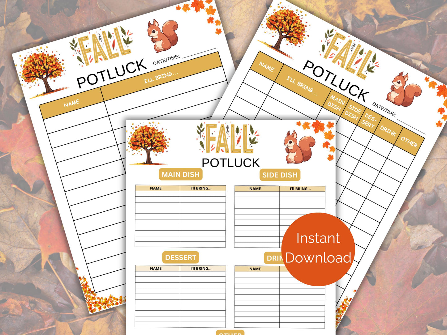 Fall Potluck Sign Up Sheet
