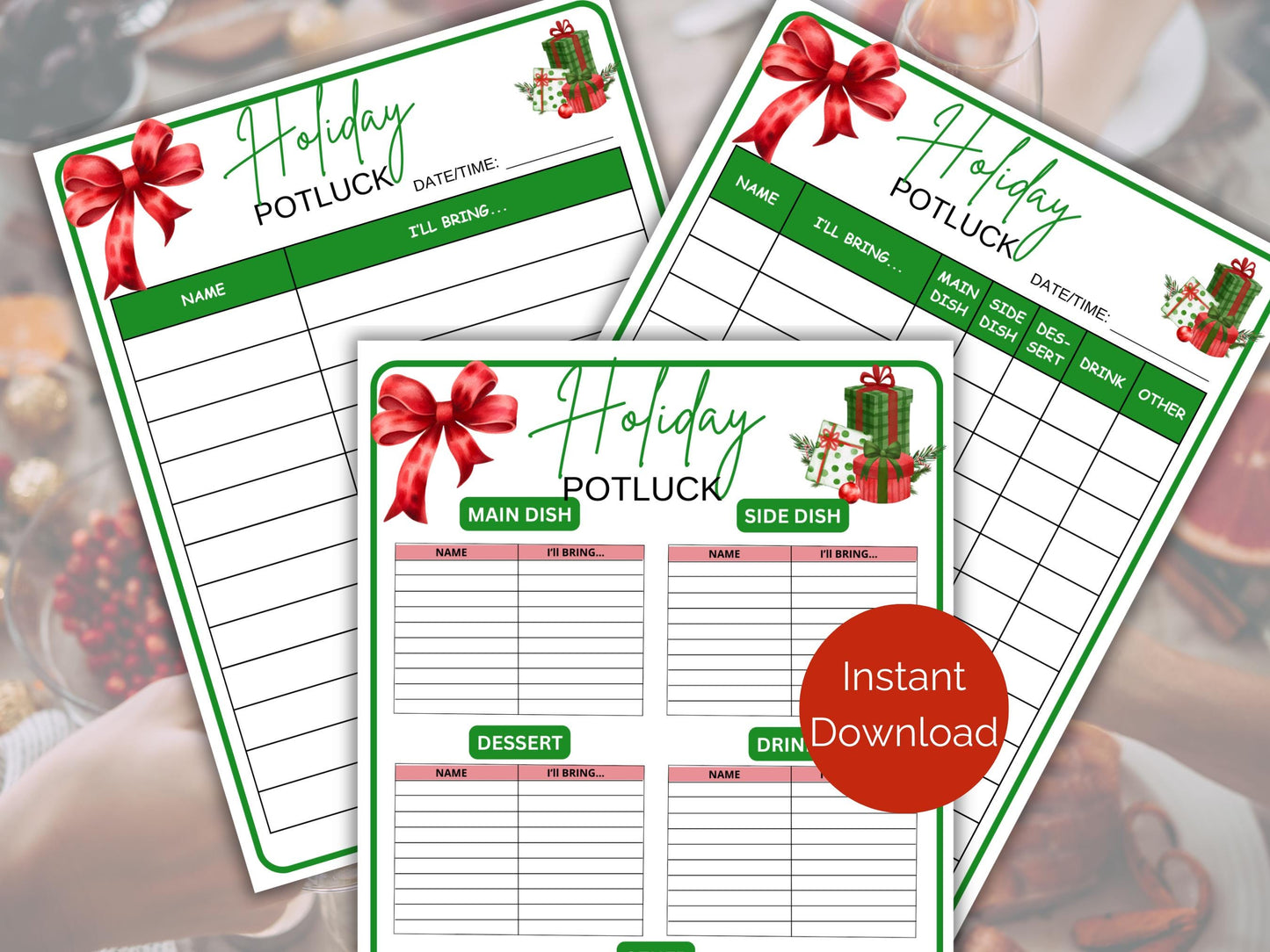 Holiday Potluck Sign Up Sheet