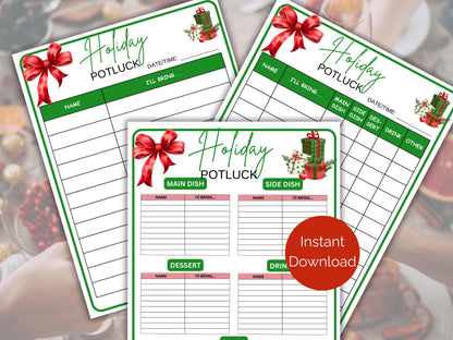 Holiday Potluck Sign Up Sheet