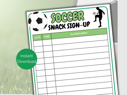 Soccer Snack Sign Up Sheet
