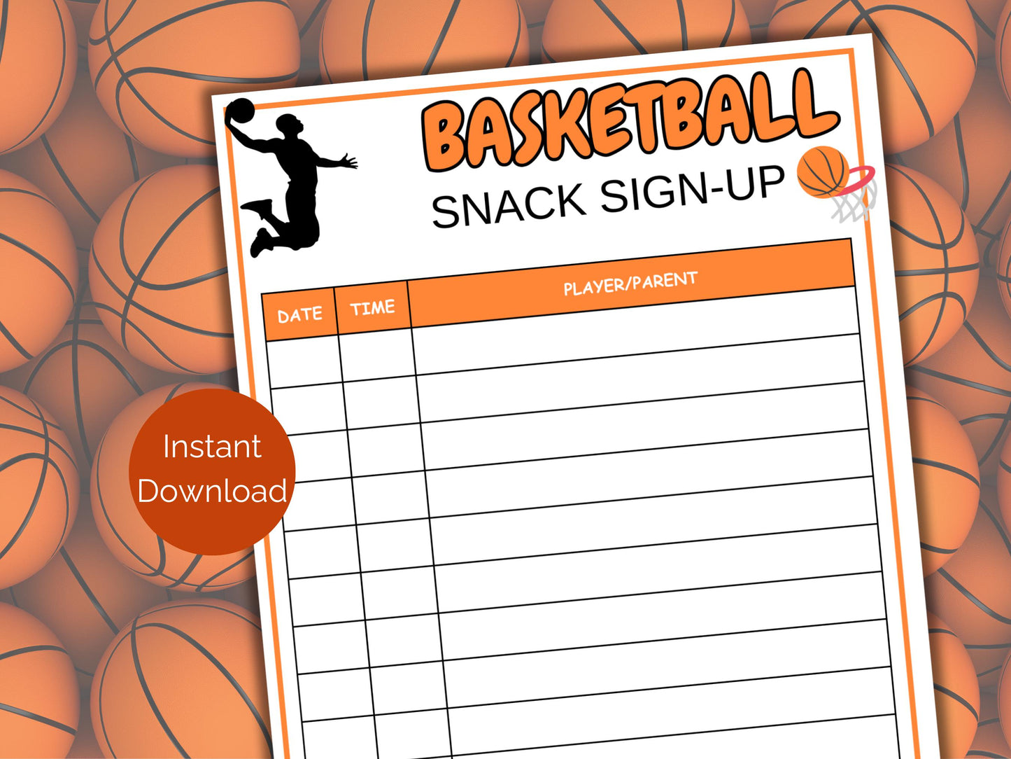 Basketball Snack Sign Up Sheet