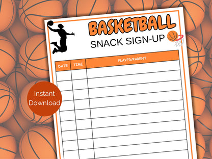 Basketball Snack Sign Up Sheet