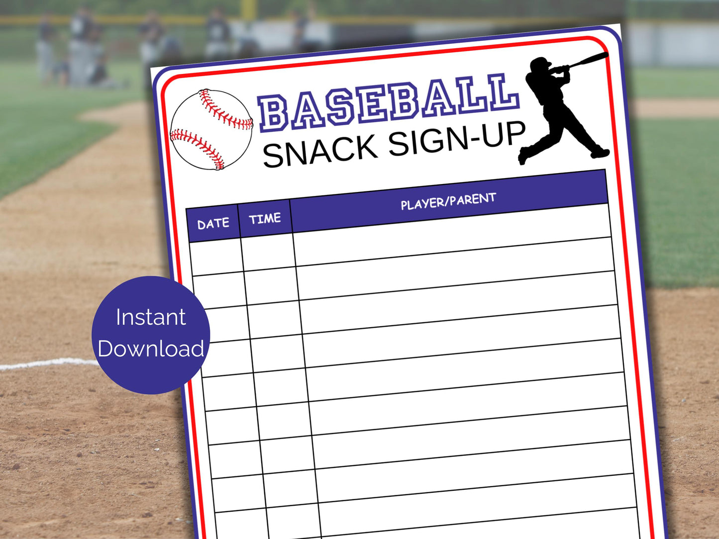Baseball Snack Sign Up Sheet