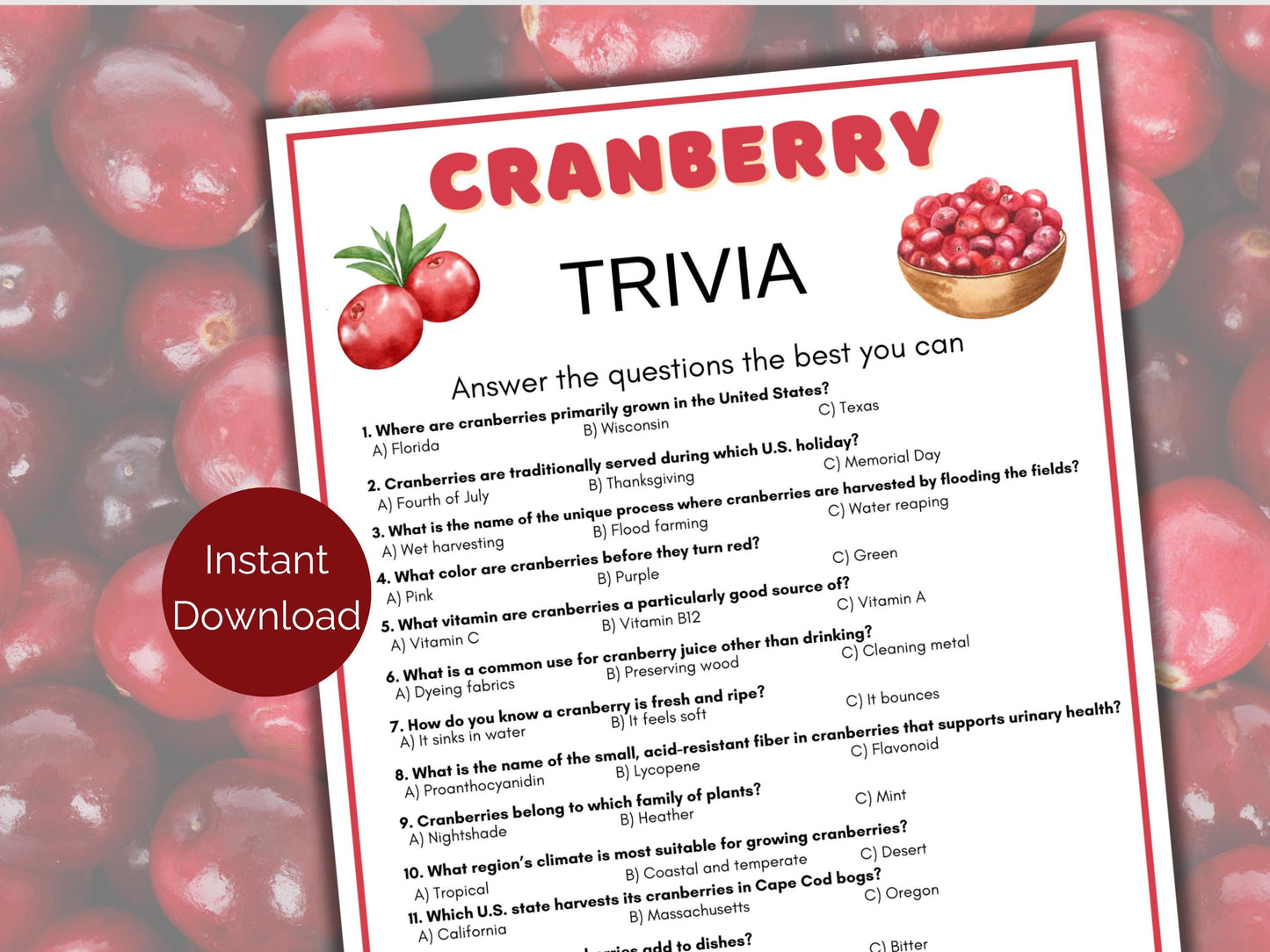 Cranberry Trivia Game