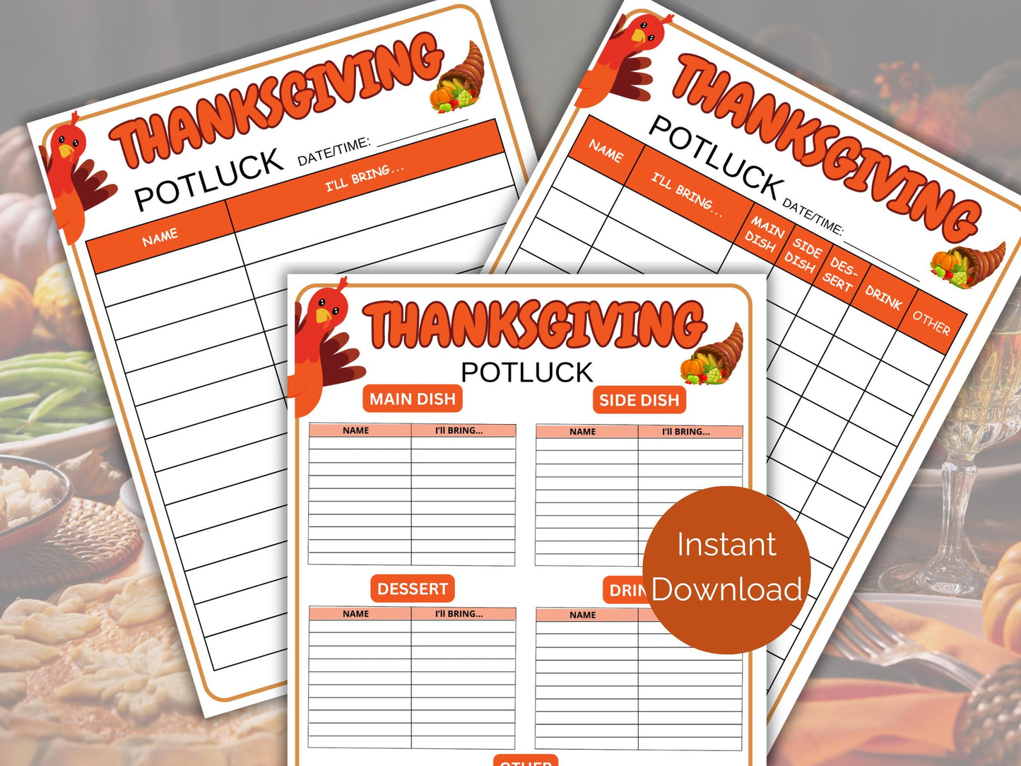 Thanksgiving Potluck Sign Up Sheet