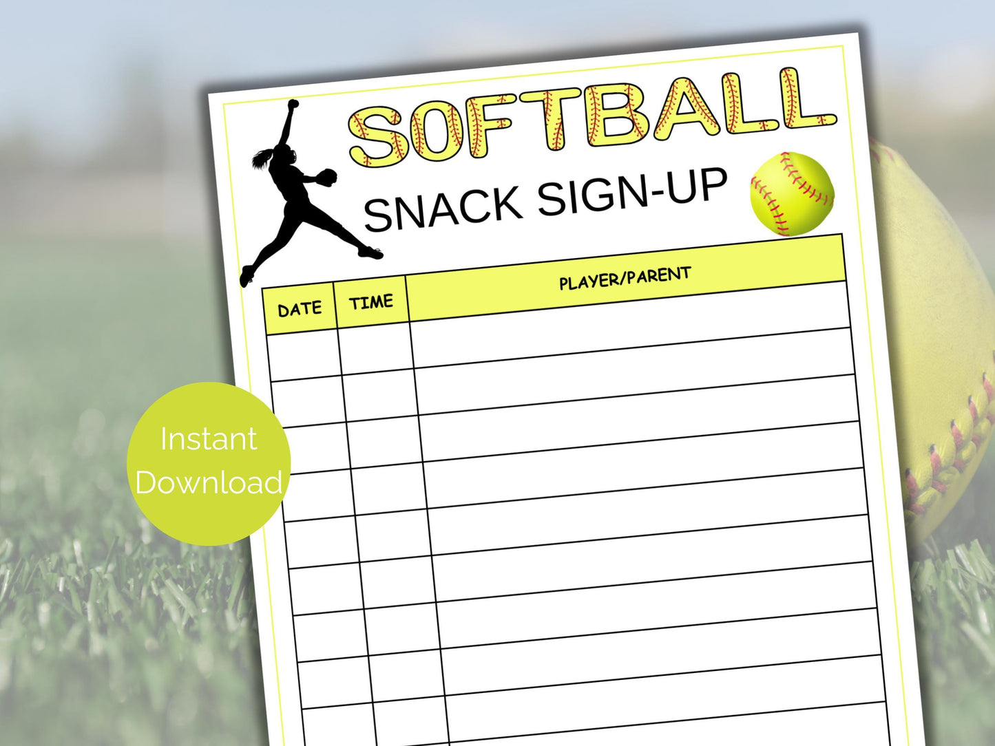 Softball Snack Sign Up Sheet