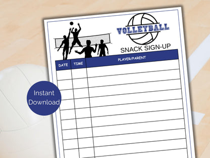 Volleyball Snack Sign Up Sheet