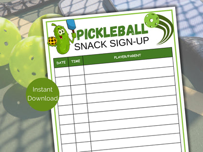 Pickleball Snack Sign Up Sheet