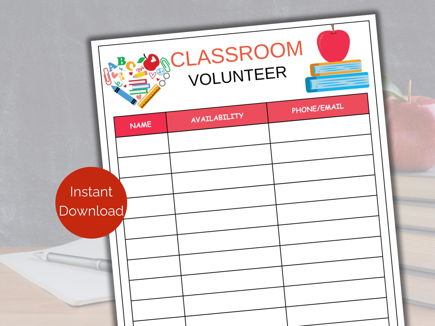 Classroom Volunteer Sign Up Sheet