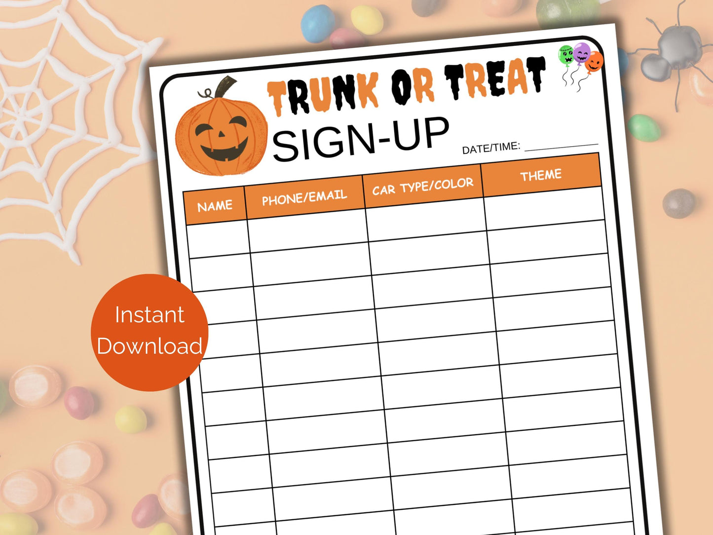 Trunk or Treat Sign Up Sheet
