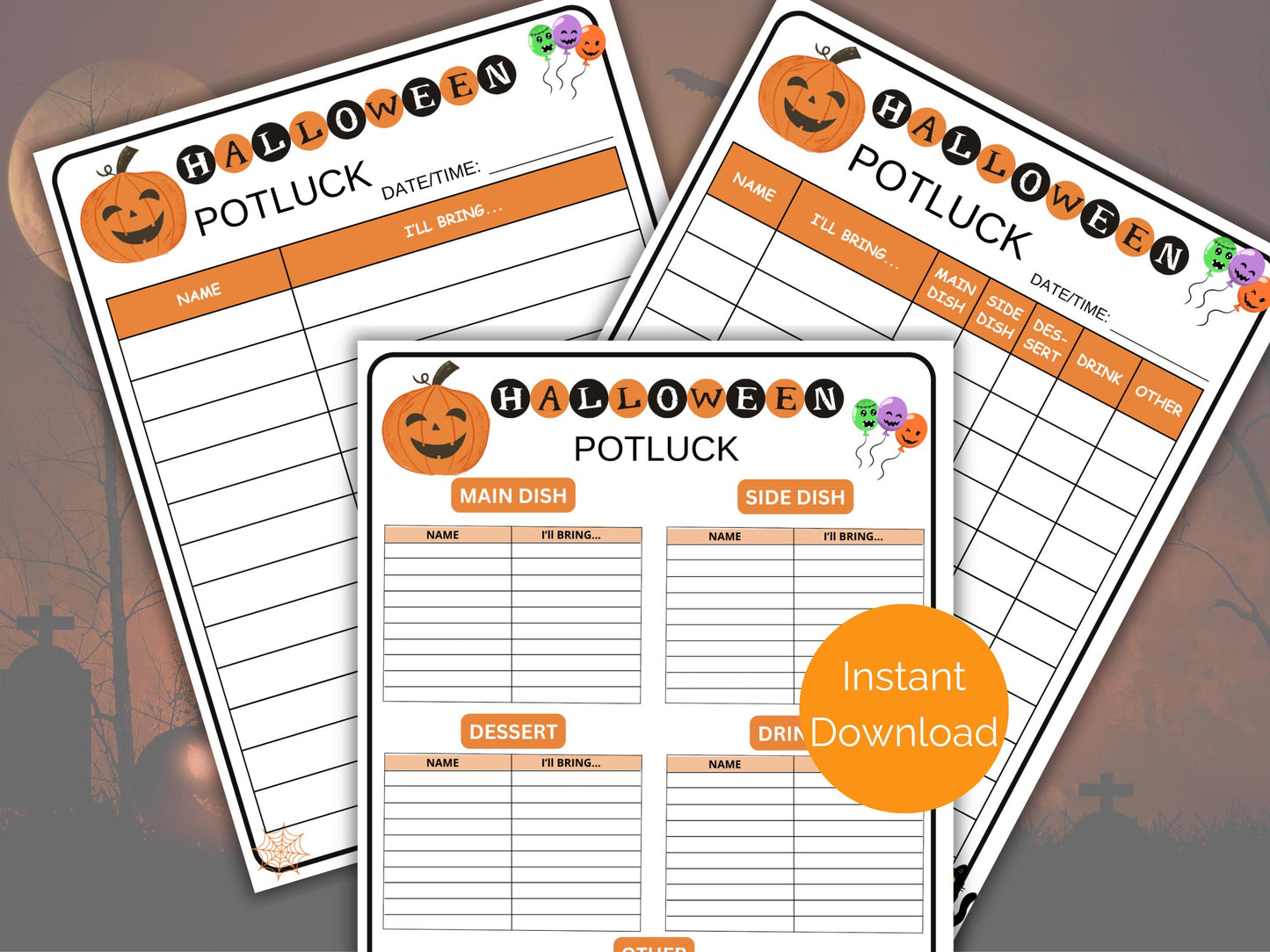 Halloween Potluck Sign Up Sheet