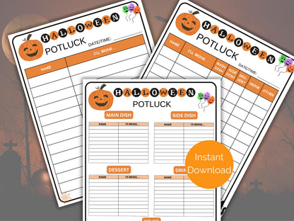 Halloween Potluck Sign Up Sheet