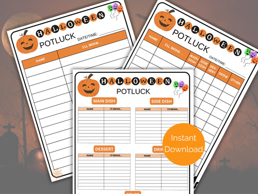 Halloween Potluck Sign Up Sheet