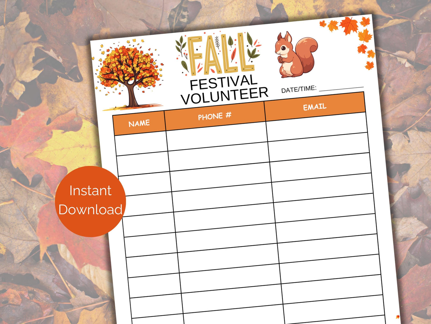 Fall Festival Volunteer Sign Up Sheet