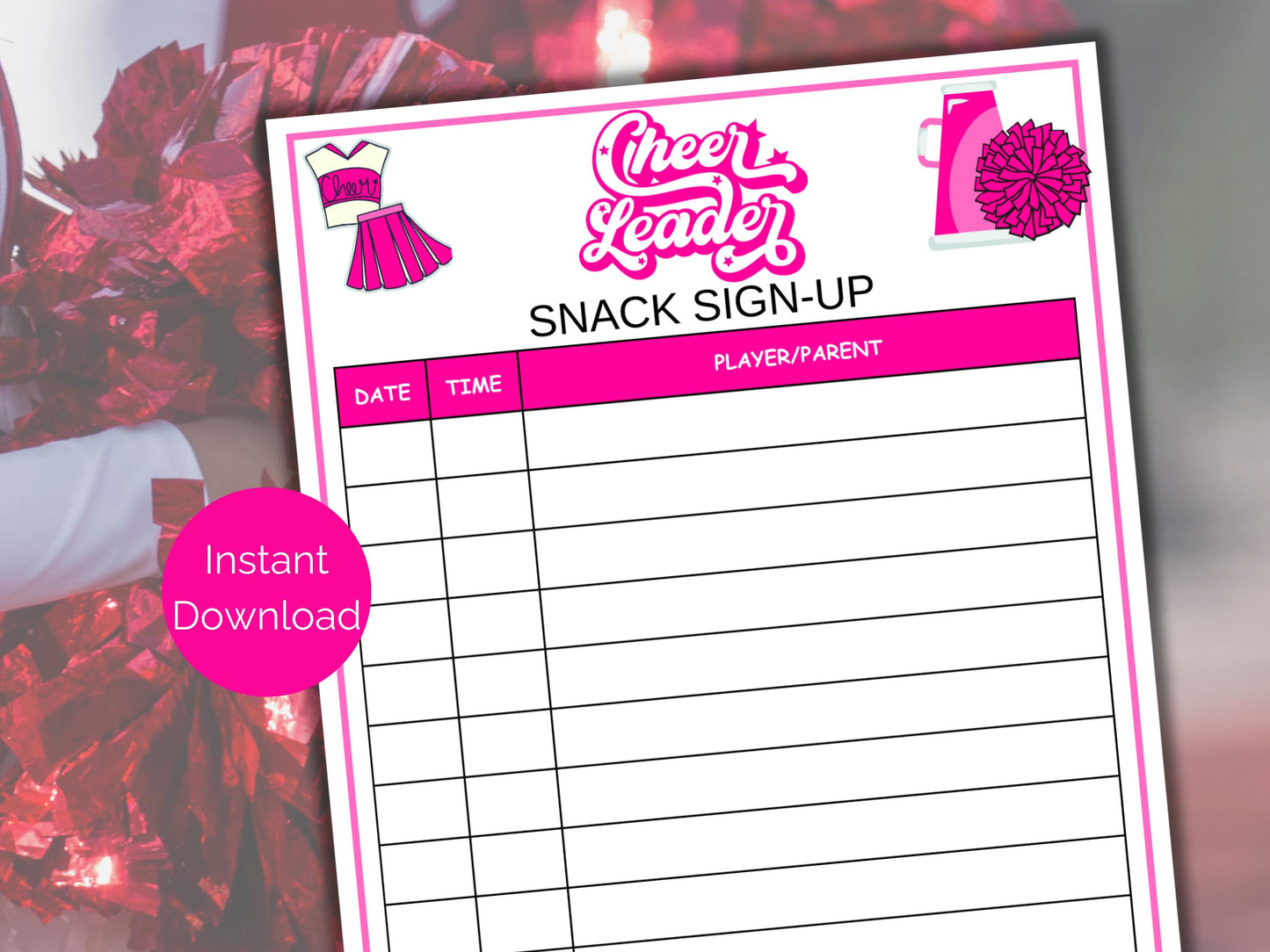 Cheer Snack Sign Up Sheet
