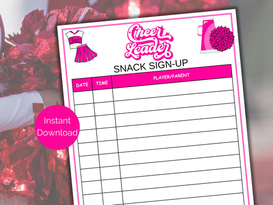 Cheer Snack Sign Up Sheet