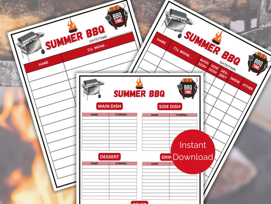 Summer BBQ Sign Up Sheet