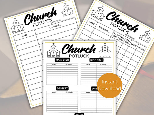 Church Potluck Sign Up Sheet